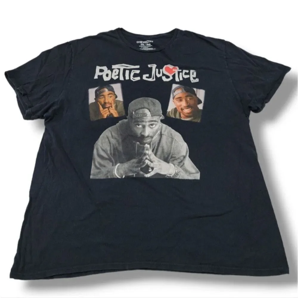 Tupac Poetic Justice Shirt Size 2XL By Chemistry 2 Pac Graphic Print Shirt Black